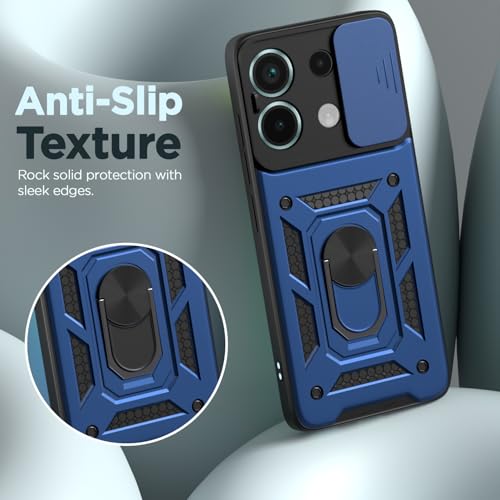 Image of Outlouders Back Cover for Redmi Note 13 Pro 5G / Poco X6 5G | D10 Tough Armor 360 Protection Case with Sliding Camera Shield & Ring Holder Stand Bumper Case (Blue)