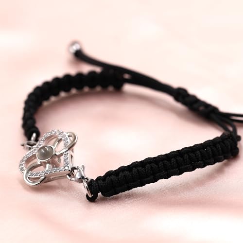 Image of 100 Languages I Love You Bracelet Necklace Heart Projection Bracelets Adjustable Braided Rope Friendship Love Gifts for Mom Best Friends