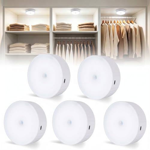 KANKADEN Under Cabinet Lighting 5Pack 2000mAh Rechargeable Puck Lights 3.5 Wireless Closet Lights Motion Sensor Light Indoor Magnetic Under Counter Lights for Kitchen Pantry Stairs (Cool White)