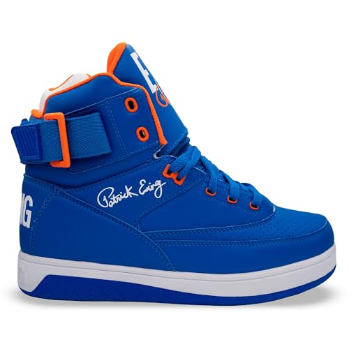 Ewing Athletics 33 HI x Orion Hybrid Retro Sneakers for Men, Reversible Ankle Strap, Durable Synthetic Upper, Rubber Sole, Blue/Orange/White