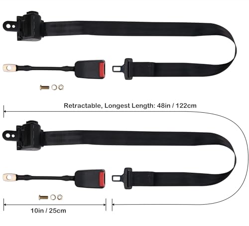Set of 2 Universal Adjustable Retractable Lap Seat Belts Suitable for Modification, Seatbelts Kit for Club Golf Cart, Go Kart, Buggies, Van, UTV, VR, 2 Pack