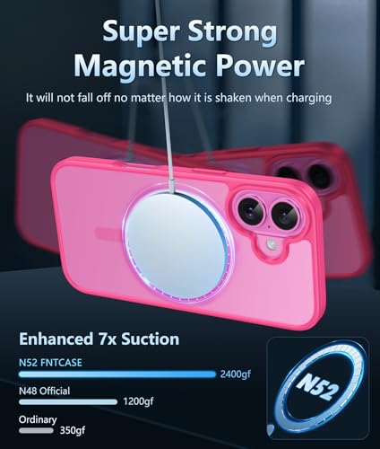 Image of FNTCASE for iPhone 16 Case Clear: Magnetic Phone Cases Compatible with Magsafe Slim Anti Yellowing Military Grade Drop Protection Rugged Protective Transparent Cell Cover (B-Hot Pink Magnetic)
