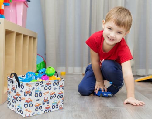 Image of Rectangular Monster Truck Basket for Kids Baby Storage Basket Cute Toy Storage Bin Organizer Shelf Book Truck Room Decor(Monster Truck)