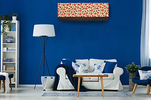 Image of Stylista Split ac cover for indoor and outdoor unit of 1 ton ac waterproof and dustproof Yellow leaves and floral pattern