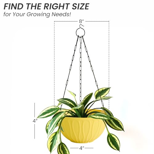 Image of YUCCABE ITALIA SHERA Hanging Wave 8 Inch Plastic Flower Pot for Plant Pack of 6 Pcs Round Shape Hanging Pot for Balcony Railing Planters for Indoor and Outdoor Garden (Yellow)