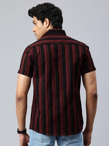 Image of Majestic Man Men Slim Fit Cotton Striped Half Sleeve Casual Shirt