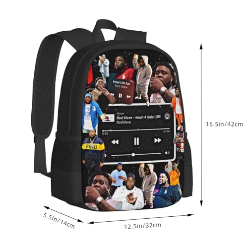 Rod Wave Backpack,3d Print Laptop Backpack Lightweight Casual Daypack Bookbag 16.5 In, 17 Inch2