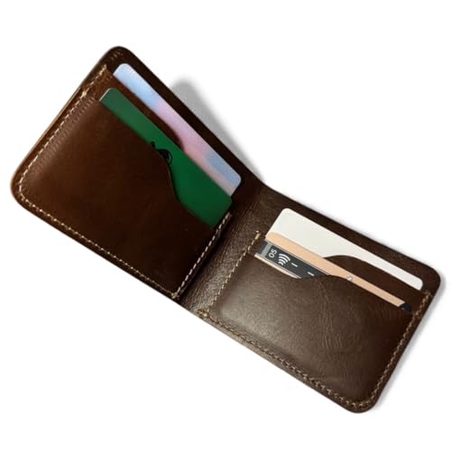Image of Genuine Leather Wallet, Handcrafted Minimalist Bi-Fold, Premium Bovine Leather, Quick-Draw Card Pockets, Full-Length Cash Sleeve (Expresso Brown)