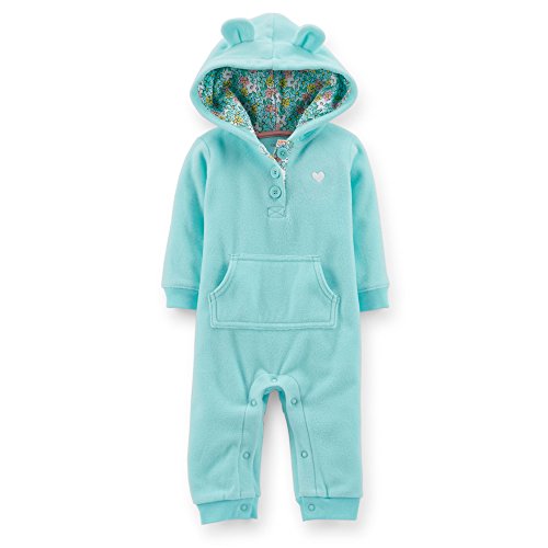 Carters Baby Girls Floral Hood & Heart Pram Suit - light blue, 18 months