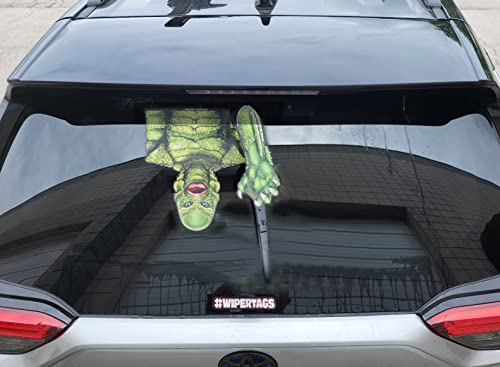 Image of Gill-Man Creature from The Black Lagoon Nostalgic Horror Waving WiperTags with Decal for Rear Vehicle Wipers. Universal fit. Made in USA.