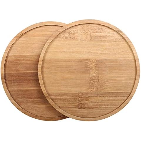 G EPGardening 6.1Inch Plant Saucers Garden Pot Bamboo Tray Plant Pots with Drainage Holes and Saucers Round Drip Tray Indoor Planter Trays Set of 2 Cover