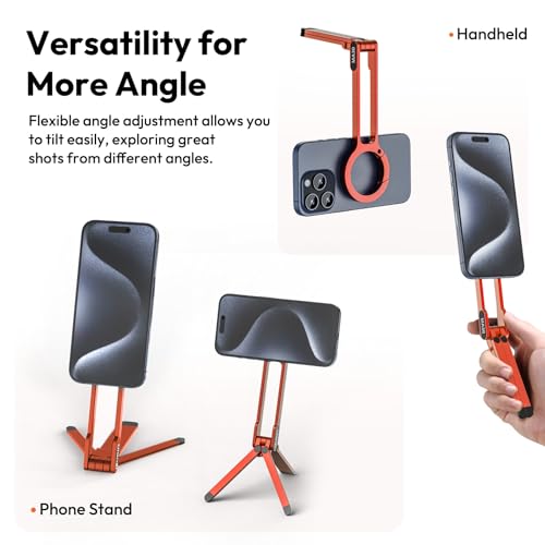 Image of ULANZI MA30 Magnetic Phone Tripod Stand for iPhone - Aluminium Maglock Smartphone Mini Tripod Pocket Cell Phone Stand Strong Magnet Quick Mount Compatible with iPhone 16 15 14 13 12 Series, Orange