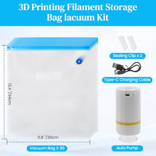 Image of Serplex 3D Printer Filament Vacuum Storage Bags & Electric Air Pump with 10 Filament Vacuum Storage Bags,2 Sliding Sealing Clips Moisture Protection for 1Kg,300x340mm