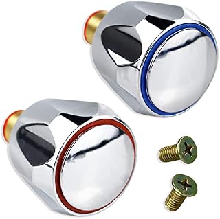 2 Sets Replacement Bathroom Kitchen Sink Tap Standard Hot & Cold Tap 1/2'' Top Head Covers Chrome Plated Red and Blue Tap Top for Leaking Aging Taps