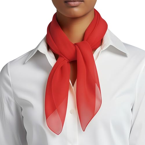 Basic Sense Lightweight Chiffon Square Scarf for Women Retro Neckerchief Bandana & Hair Tie Red