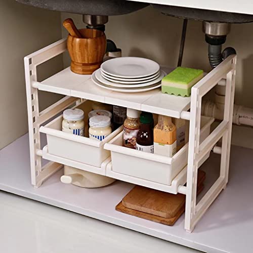 Organizador y almacenamiento debajo del fregadero para cocina, estante de almacenamiento expandible de 2 niveles, cestas organizadoras debajo del gabinete para baño