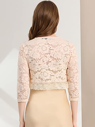 Allegra K Women's Elegant 3/4 Sleeve Sheer Floral Lace Shrug Top X-Large Light Beige #TOP2