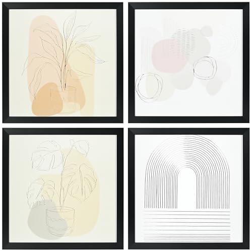 HOMCOM Cuadros en Lienzo Moderno 4 Piezas Pintura Abstracta 33x33 cm Impresión Arte de Pared Decoración Elegante para Dormitorio Salón Cocina Multicolor