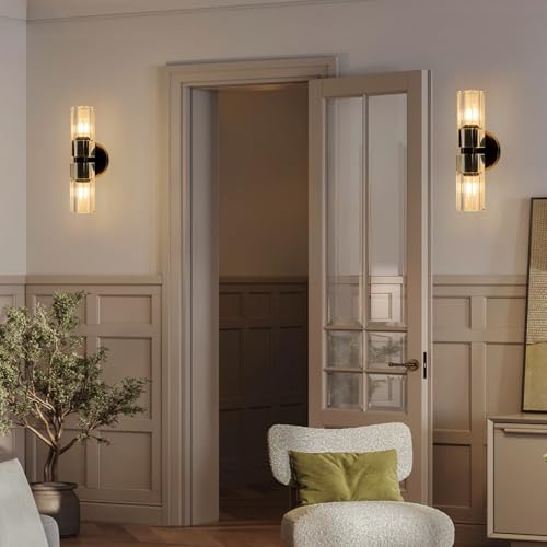 Image of Black Crystal Wall Sconces Set of Two, Wall Sconce Set of 2, Black Sconces Wall Lighting with K9 Crystal Lampshade, Wall Lights for Bedroom Living Room Bathroom Hallway