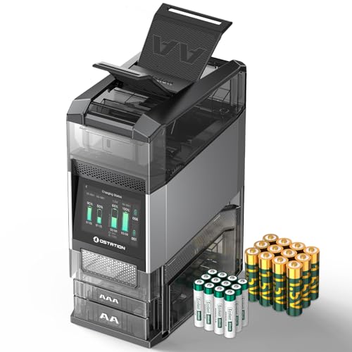 Ostation 2 Pro AA AAA Battery Charger Charging Station with 12 AA Li-ion & 12 AAA NiMH, 3 in 1...