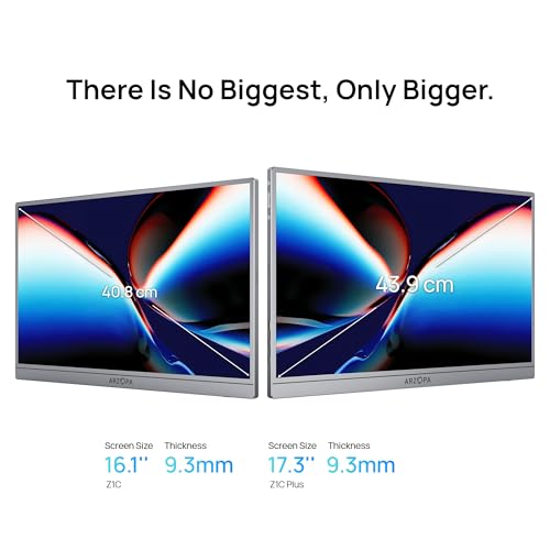 Image of ARZOPA 17.3 inch Portable Monitor Gray, 1080P FHD 103% sRGB IPS Gaming Monitor Laptop Monitor with Built-in Kickstand HDMI USB C External Screen for PC Mac Phone Xbox PS5 - Z1C Plus