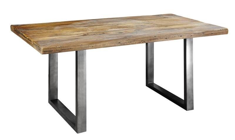 Table à Manger 200x100cm - Fer et Bois Massif de manguier laqué (Bois Naturel) - Railway #106