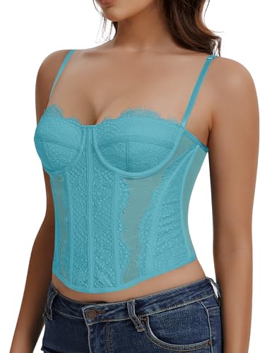 Image of Lace Corset Tops for Women Sexy Going Out Bustier Top Sleeveless Adjustable Straps Crop Tops with Back Hooks