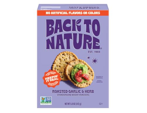 Image of Back to Nature - Stoneground Wheat Crackers - Garlic & Herb - Real Ingredients like Whole Grain Wheat, Flax Seed and Sea Salt - Dairy Free & Non-GMO - 5 ounce