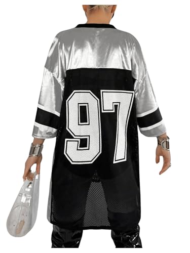 Verdusa Women's Oversized Jersey Sheer Mesh Mini Dress Half Sleeve V Neck T Shirt Dress2