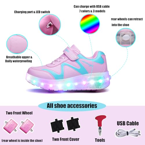 Image of Nsasy Roller Shoes Kids Roller Skates Shoes Girls Boys Wheels Shoes Become Sport Sneaker with Led for Children Gift