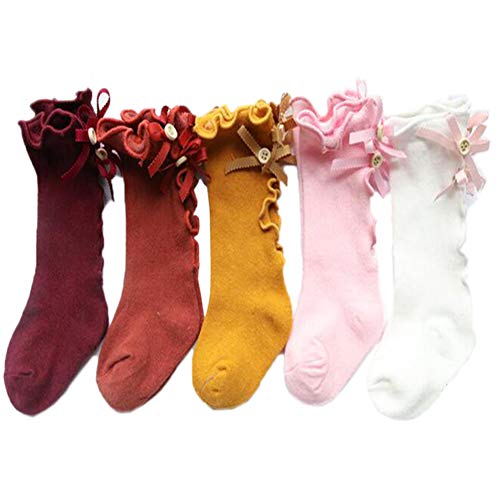 5PACK of Princess Ruffle Stockings, Knee High Socks, Long Socks for Toddler Girl Kids Baby (5PACK-1, 3-5T)