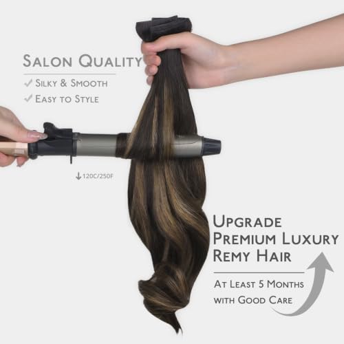 Image of WENNALIFE Invisible Edge Seamless Clip in Hair Extensions Real Human Hair | 16'' 111g 7pcs Balayage Dark Brown Mixed Chestnut Brown. Thin PU Weft, Easy, Comfortable Clip in Luxury Remy Hair Extensions