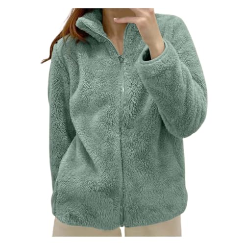 Chaquetas De Mujer Color SóLido Cuello Alto Con Cremallera Polar De Pelo Largo Mantener Caliente Chaqueta Suave Y CóModa ArtíCulos De Moda Casual