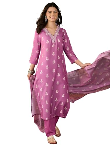 Image of Naixa Women's Rayon Embroidered Straight Kurta with Pant and Dupatta Sets (NX-780)