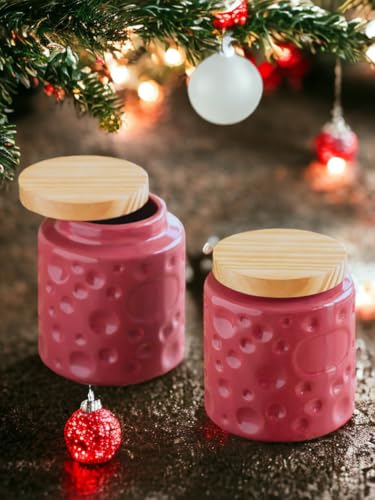 Image of Ceramic Kitchen Storage Jar Set of 2 (750 ml)| Airtight Pink Canisters for Tea, Sugar & Spices | Modern Storage Containers | Airtight Pickle /Barni Jars with Lid | Countertop Food Jars for Kitchen