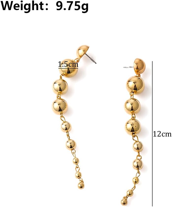14K Gold Beaded Tassel Drop Earrings for Women,Trendy Long Ball Dangle Earrings for Party Prom,Metal Round Ball Earrings Jewlry Gifts - Image 4