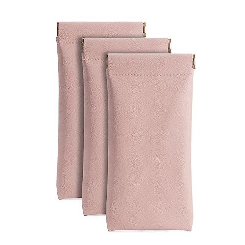 Image of 3 Pack Leather Eyeglasses Cases PU Soft Sunglasses Pouch Squeeze Top Portable Glasses Cases for Men Women