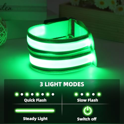 Wishstar led Armband aufladbar, 2 Stück leuchtband Grün, leucht Armband lauflicht joggen, leuchtarmband joggen zubehör, Sicherheits Licht, Reflektorband leuchtbänder arm für Radfahren, Joggen Unisex