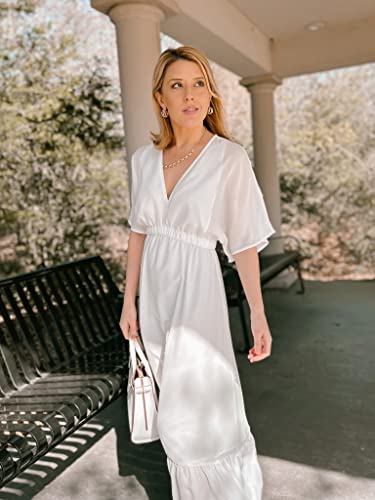 Styleword Women's 2023 Summer Maxi Dress V Neck Maternity Flowy Beach Long Dresses Pregnancy Spring(White-M) #TOP3