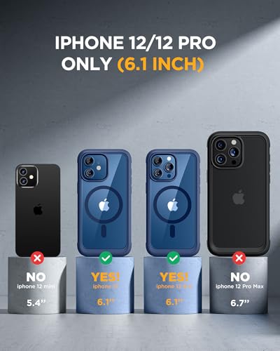 Image of Miracase Glass Series Designed for iPhone 12 /12 Pro 6.1 Inch, Upgrade Full-Body Magnetic Case with Built-in 9H Tempered Glass Screen Protector, with Camera Lens Protector, Magnetic Blue