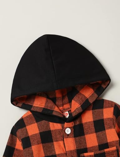 Image of Fuermos Toddler Baby Boys Clothes Flannel Lattice Button Down Hooded Tops +Pants Boys Fall Winter Outfits