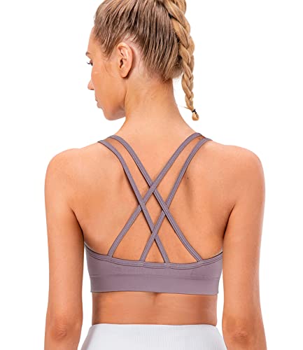 Image of VEQKING Strappy Cross Back Women Sports Bra Pack for Medium Support Workout | Removable Padded Cups, Spaghetti Strap, Comfort Seamless Wirefree, Soft Breathable Fabric, for Gym /Yoga /Pilates /Walking /Daily