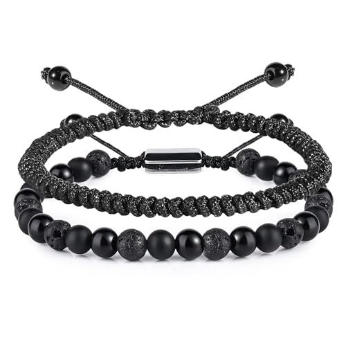 Crystal Vibe Black Obsidian Oynx Lava Beaded Bracelet - Black Obsidian Bracelet for Mens - Friendship bracelet - Gifts For Boyfriend Husband Father - Birthday Gifts for Him - Valentine Gifts