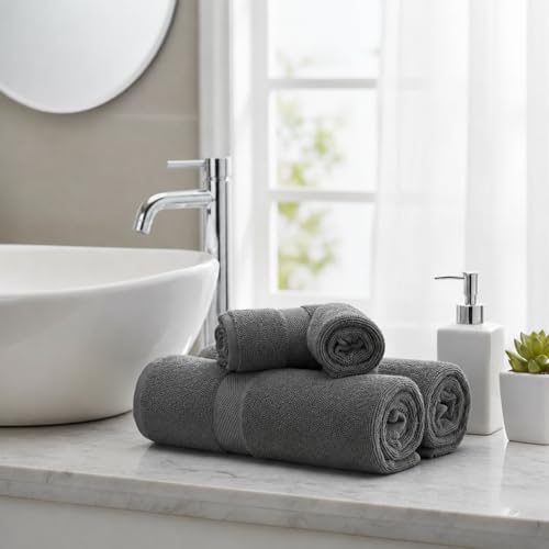 Image of Sulfar 100% Combed Cotton, Quick Drying Highly Absorbent Thick Bathroom Towels, Luxury Bath Towel Set (Pack of 4, 70 X 140 cm) - 600 GSM (Grey)
