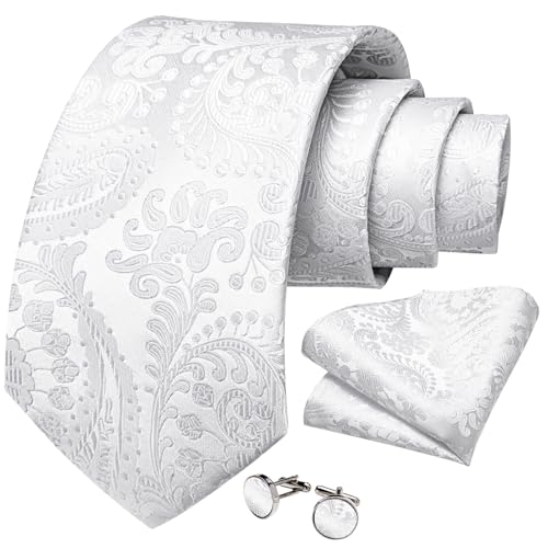 Image of DiBanGu Mens Paisley Tie Set Silk Woven Jacquard Necktie and Pocket Square Cufflinks Gift Set for Wedding Bussiness