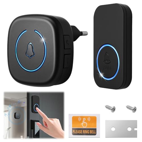 Funkklingel,Kabellose Türklingel,300m Funkreichweite Wasserdicht Elektronischer Türklingel Haustürklingel Empfängern,5 Lautstärkestufen (0-110dB),60 Melodien,Empfänger Einfach in die Steckdose