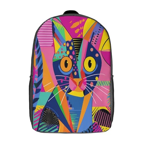 Sac à dos pour garçons et filles imprimé 3D chat grand cartable école primaire réglable 17"