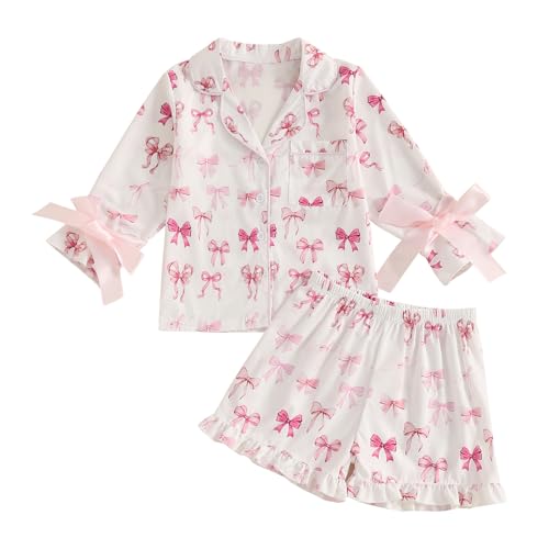 Kuriozud Toddler Girl Satin Pajamas Set Summer Short Sleeve Button Down Shirt Top and Shorts 2pcs Pjs Sets Sleepwear