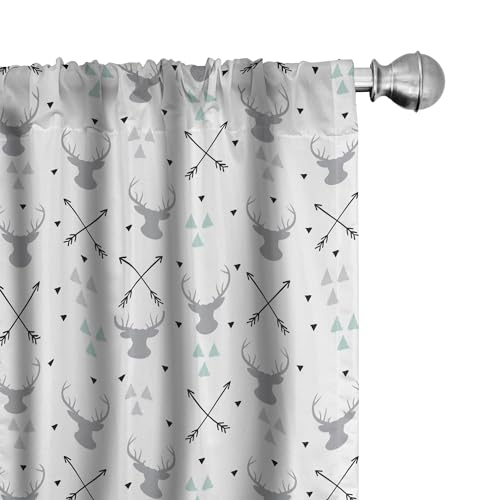 Image of Lunarable Antlers Curtains, Hunting Theme Scandinavian Design Elements Arrows Triangles Deer, Window Treatments 2 Panel Set for Living Room Bedroom, Pair of - 28" x 63", Green Mint