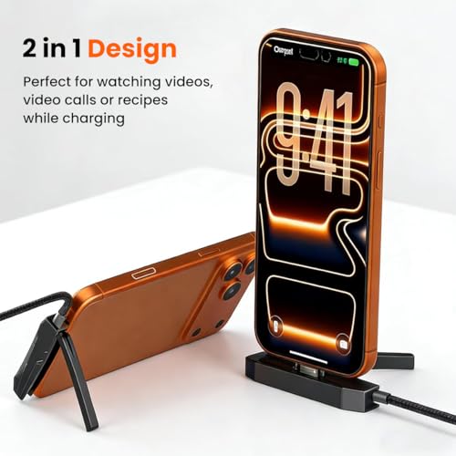 Image of Verilux 1.8M /5.9FT Right Angle Type C to Lighting Cable with Foldable Stand, PD 27W & 480Mbps Data Cable C Type Fast Charging with Nylon Braided Aluminum, Durable & Tangle-Free for iPhone 14 /13 /12